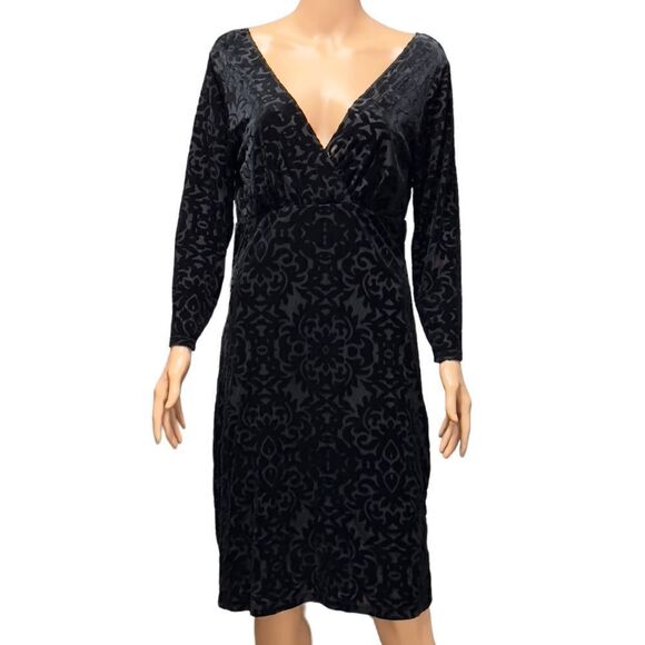 MARINA Black Velvet Floral Long Sleeve Dress Size 10 - Picture 2 of 16